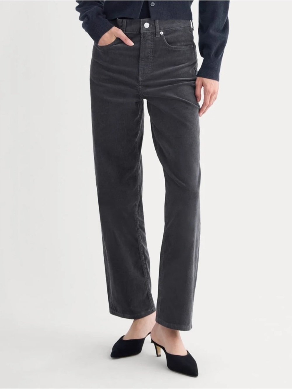 NWT Everlane The Way High Corduroy Pants Graphite Gray Womens Size 27